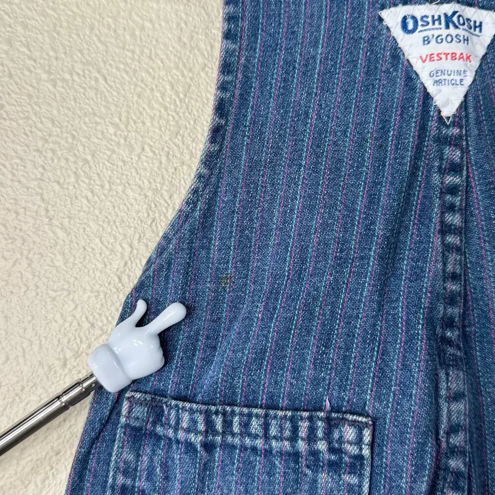 Vintage 80s OshKosh B'Gosh Pink Striped Toddler Baby Vestbak Denim Overall 18 Mo